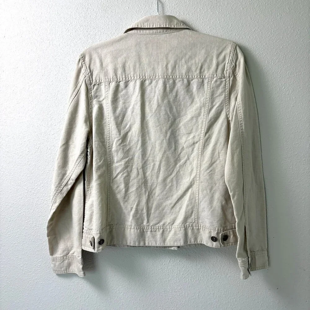 LL Bean‎ Utility Jacket Womens M Reg Tan Linen Blend Pockets Button Front